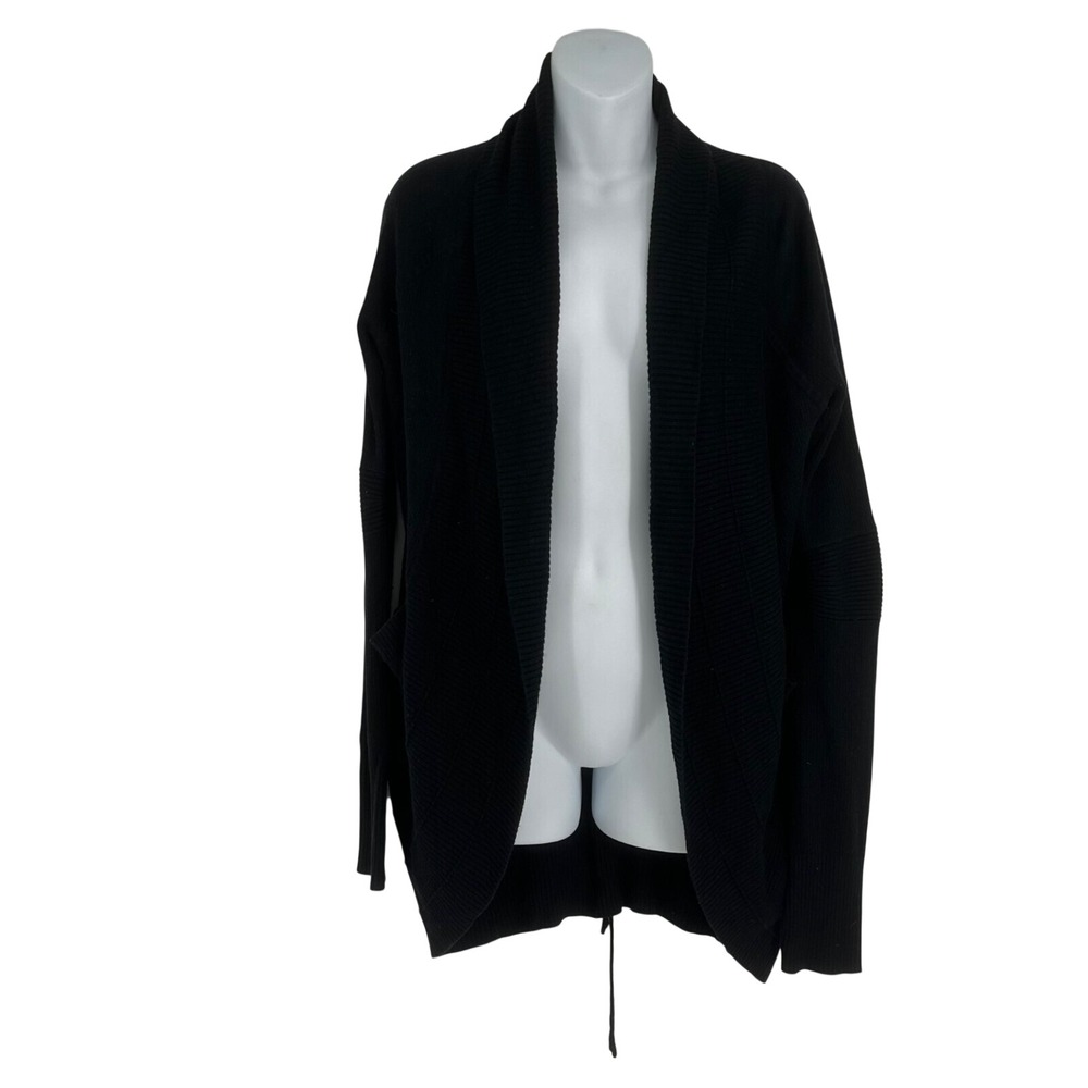 Lululemon Cardigan Women 6 Black Cashmere Blend Ribbed Open Front Wrap Sweater